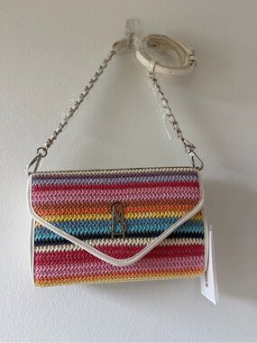 Steve Madden rainbow straw and ivory leather handbag